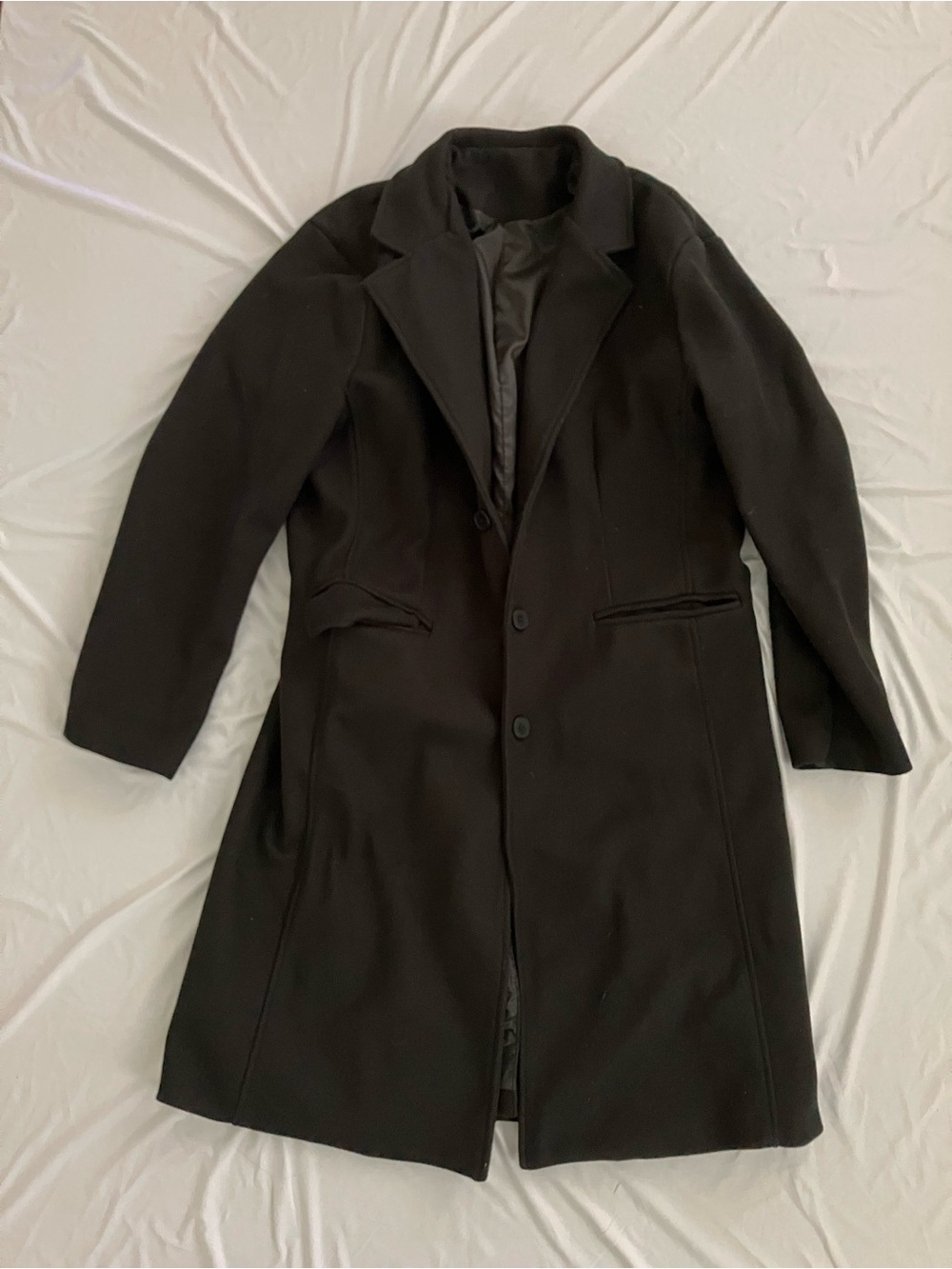 Men's Black Long Wool-Blend Overcoat